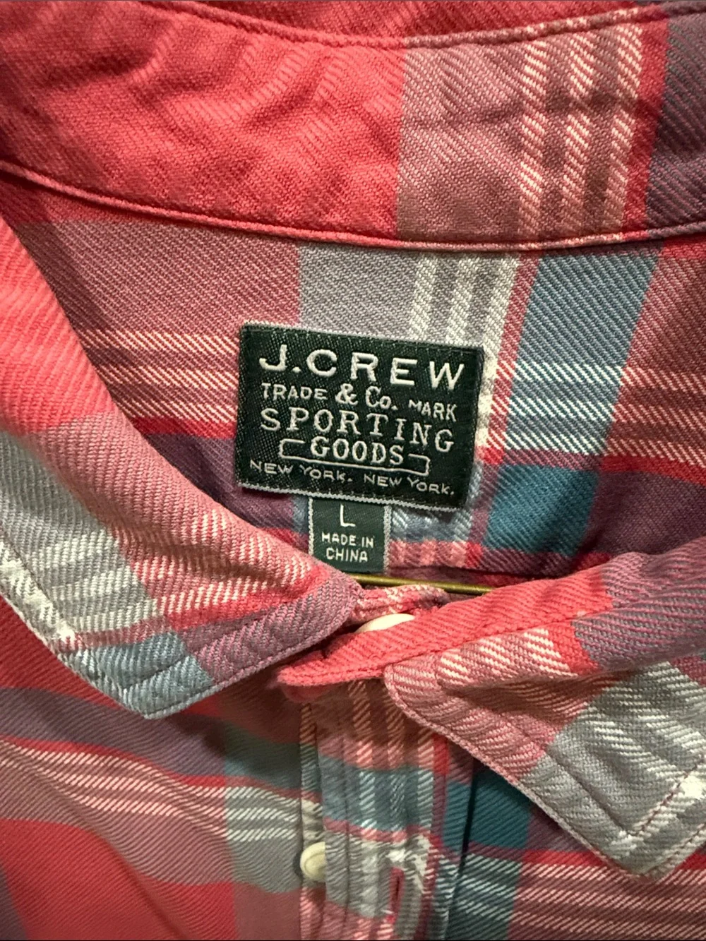 J. Crew Men's Vintage Red and Blue Flannel Button-Down Shirt